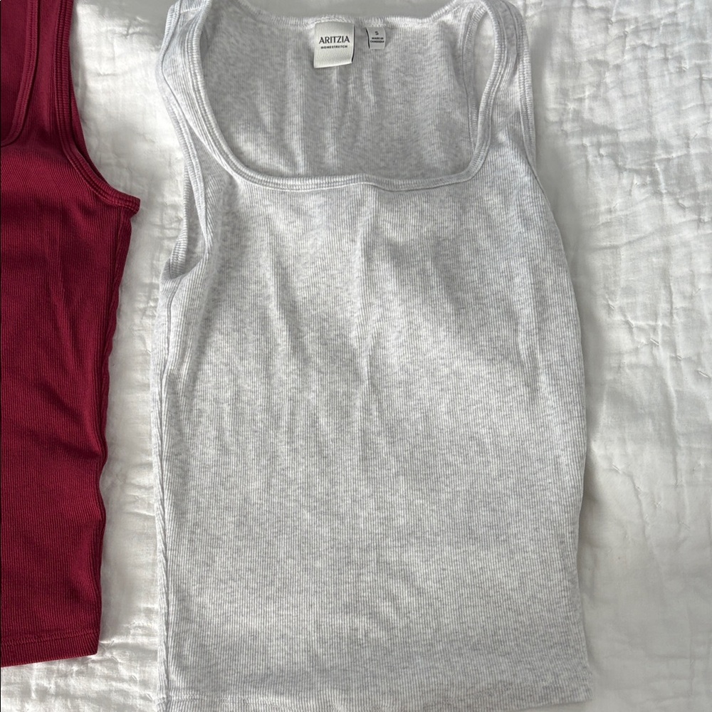 Aritzia Gray Women's homestretch square neck ribbed Tank Top NWOT